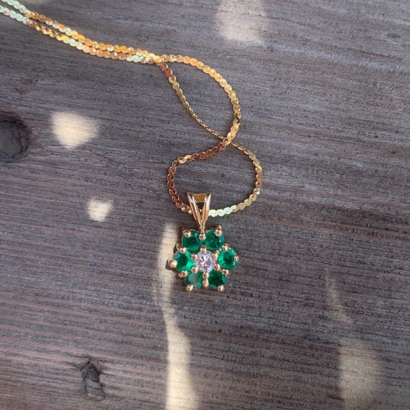 14K Gold Emerald & Diamond Necklace - Picture 3 of 4